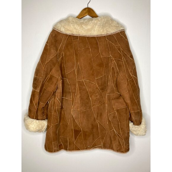 Vintage Brown Suede Shearling Coat With Faux Fur Lining & Button Closures Mens L - Picture 9 of 11